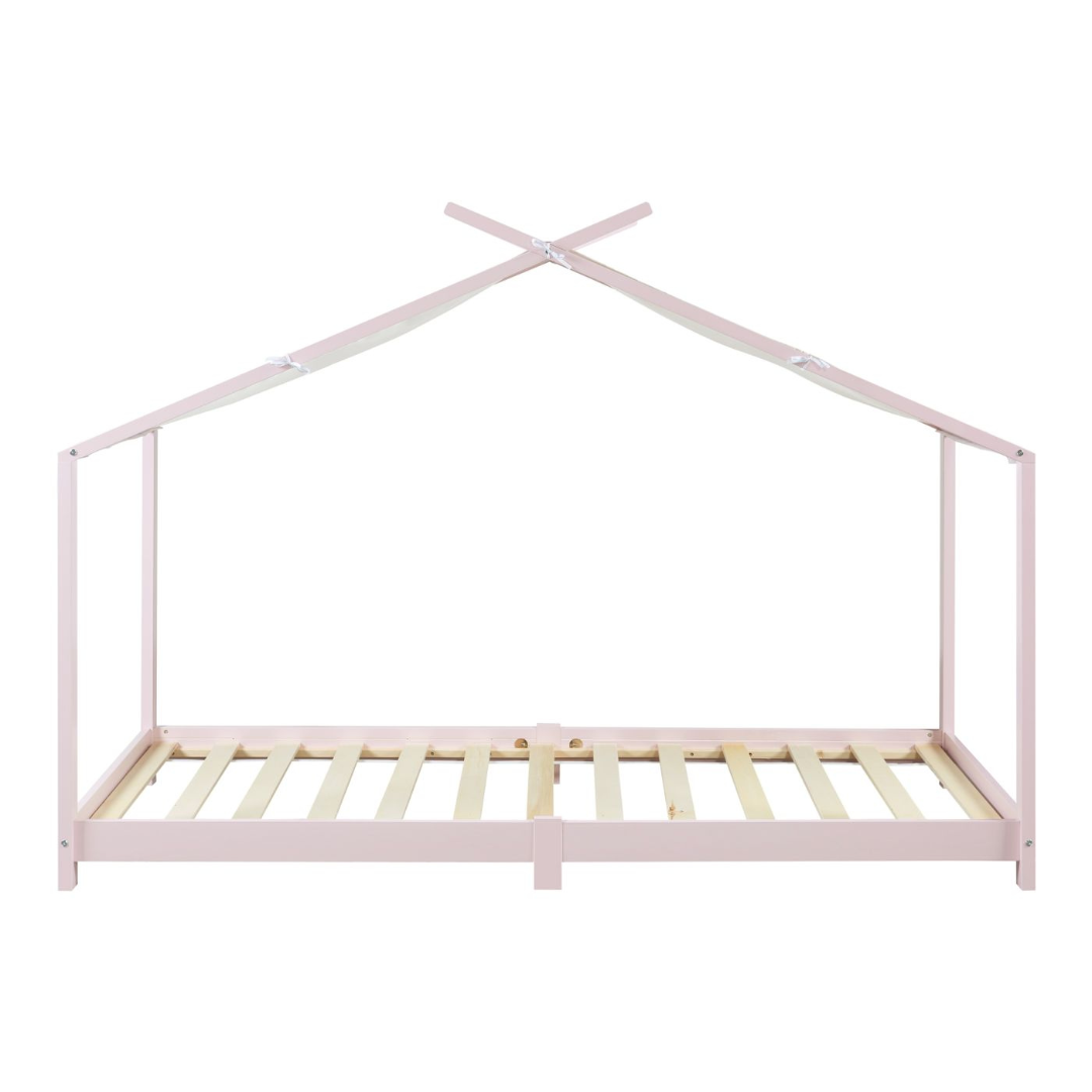 Pack lit cabane + ciel de lit + matelas 90x200cm - Rose