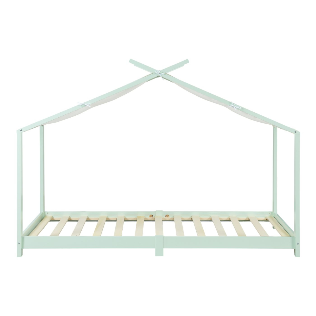 Pack lit cabane + ciel de lit + matelas 90x200cm - Vert menthe