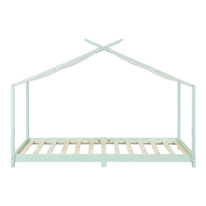 Pack lit cabane + ciel de lit + matelas 90x200cm - Vert menthe