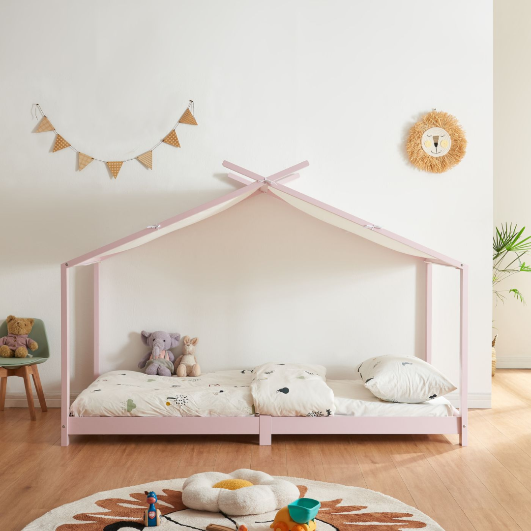 Pack lit cabane + ciel de lit 90x200cm - Rose