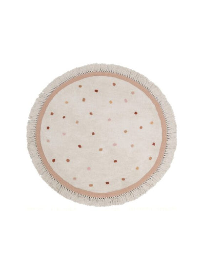 Beige kindervloerkleed met Oker &amp;amp; Roze stippen