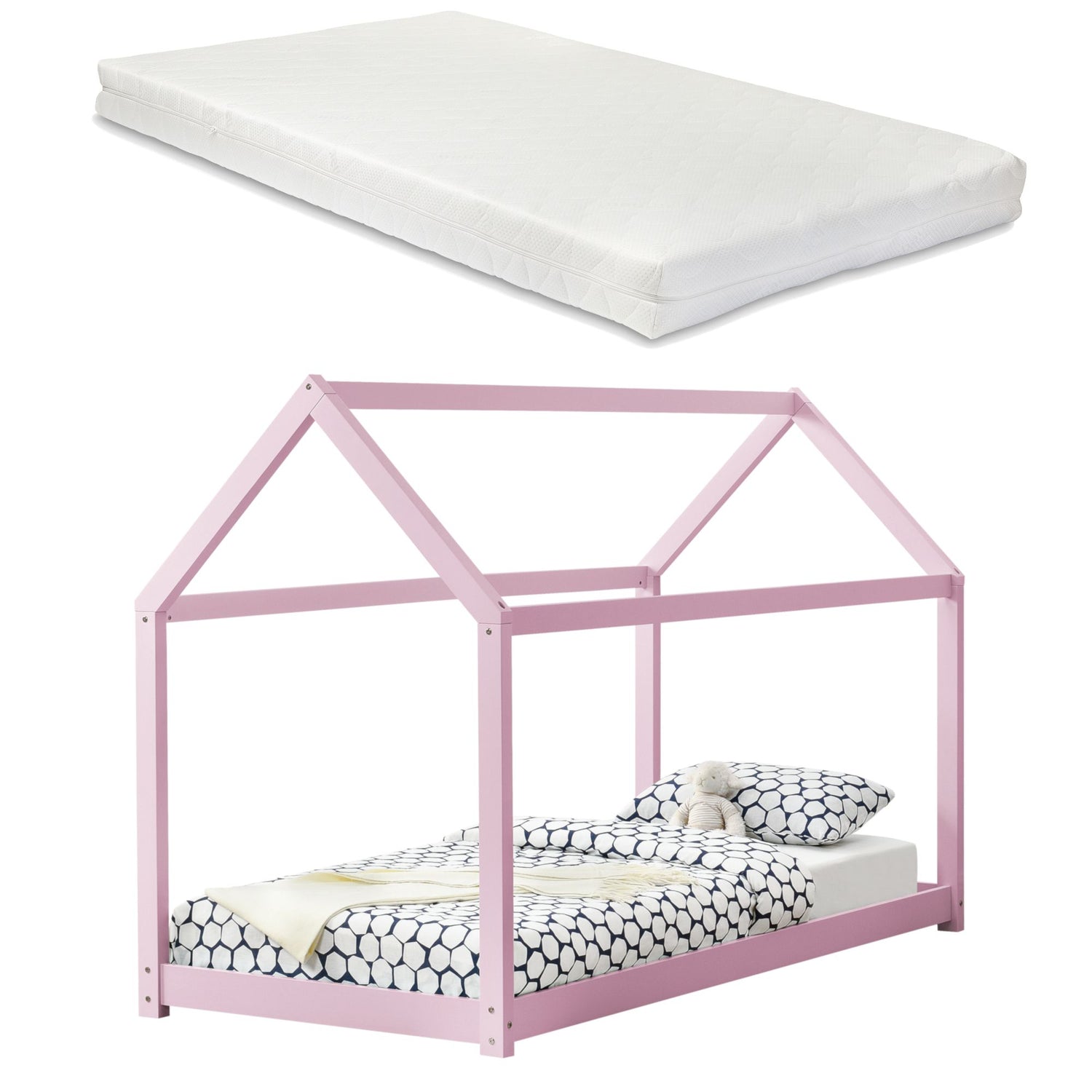 Lit cabane Montessori + matelas - 90x200cm - Rose