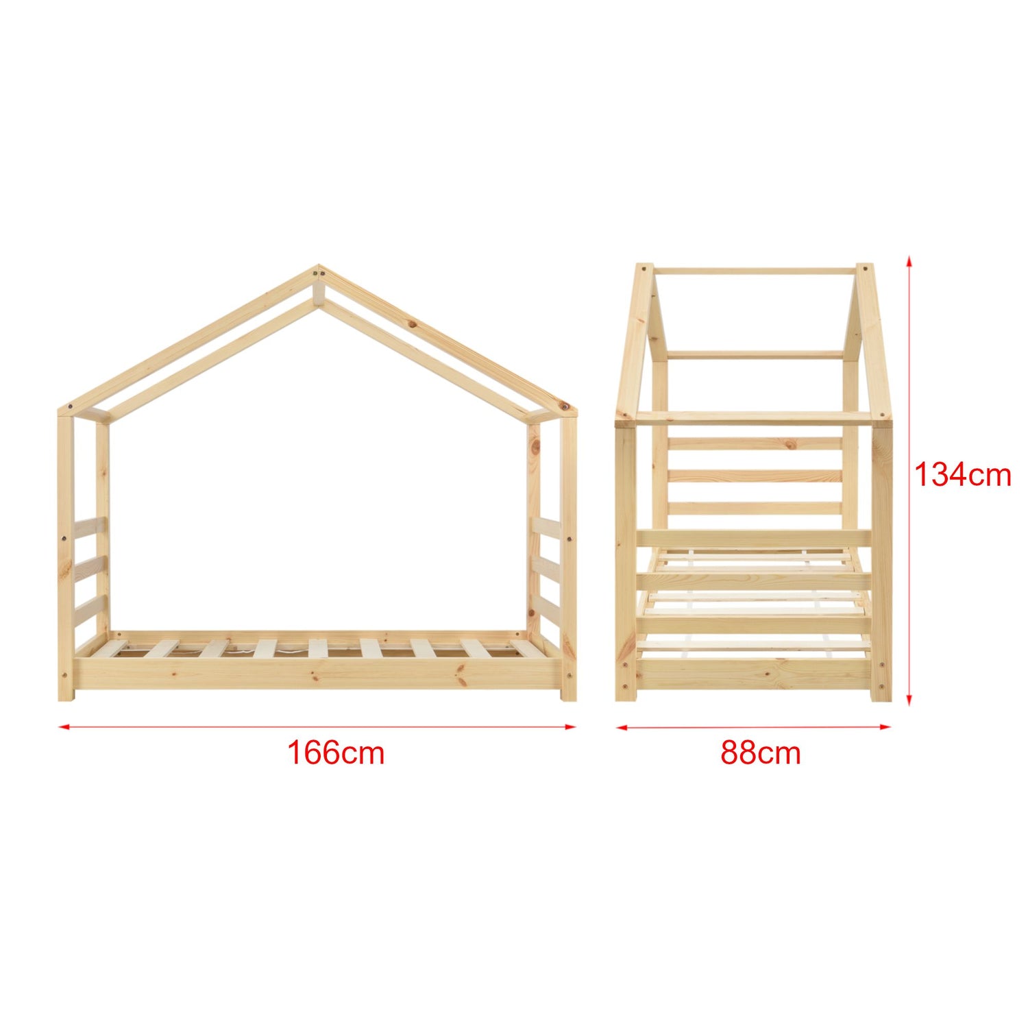 Lit cabane Montessori avec matelas - 80x160cm - Bois naturel