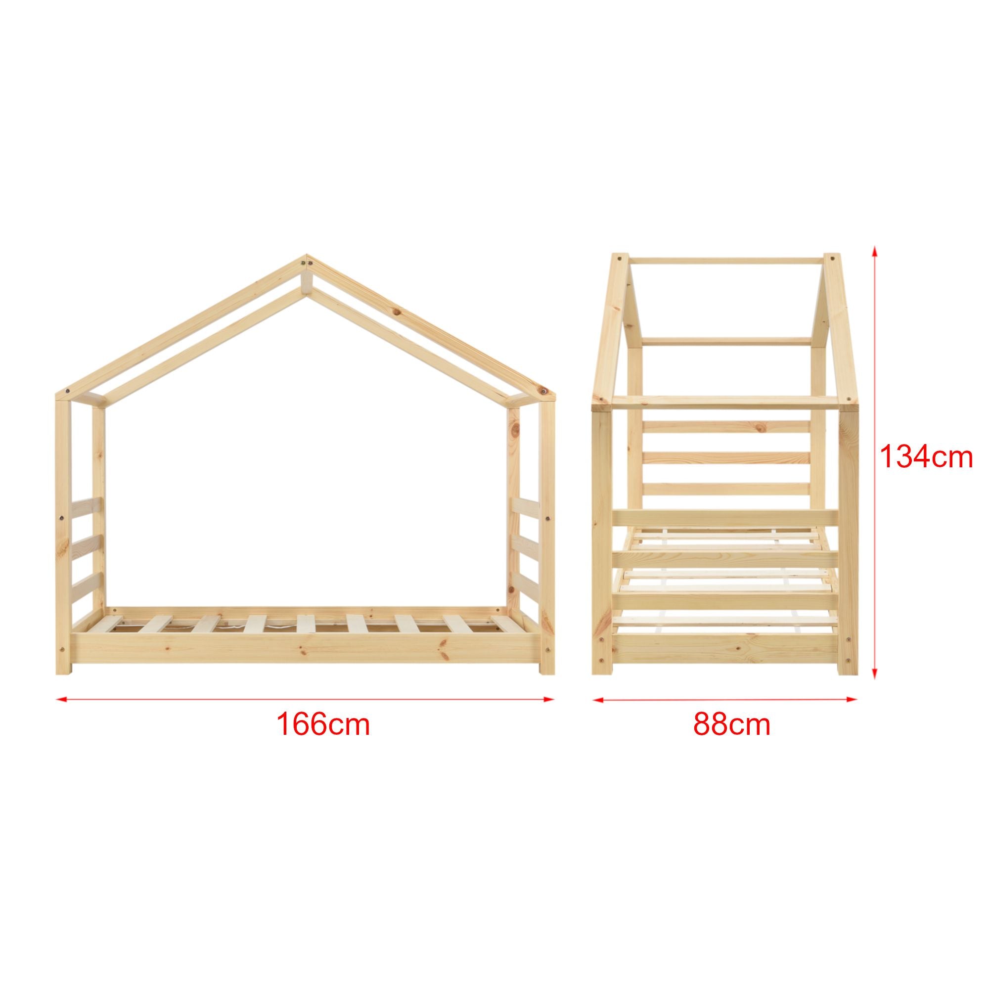 Lit cabane Montessori avec matelas - 80x160cm - Bois naturel