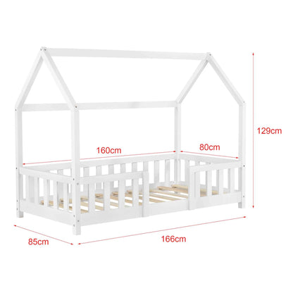 Lit cabane avec barrière - 80x160 cm - Blanc