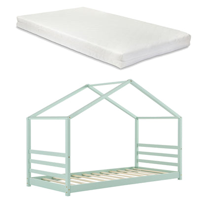 Lit cabane Montessori avec matelas - 90x200cm - Vert