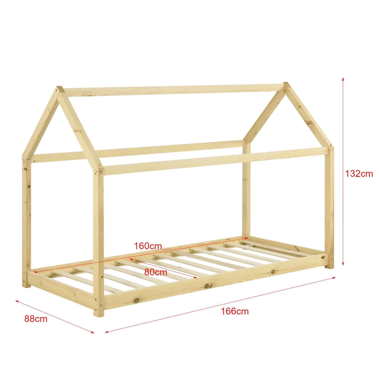 Lit cabane Montessori - 80x160cm - Bois naturel