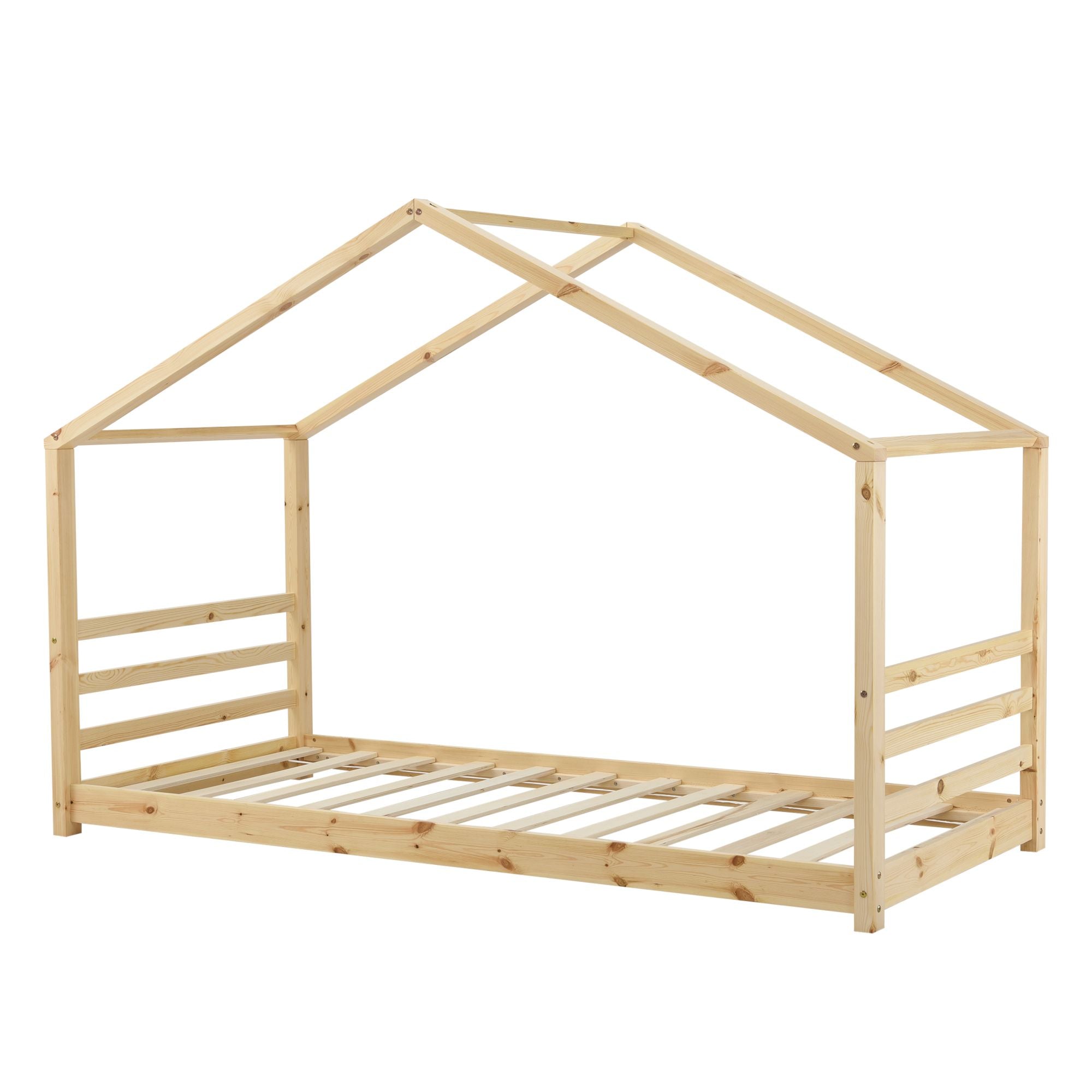 Lit cabane Montessori avec matelas - 90x200cm - Bois naturel