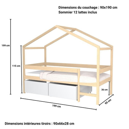 Bed van natuurlijk hout met opberglade