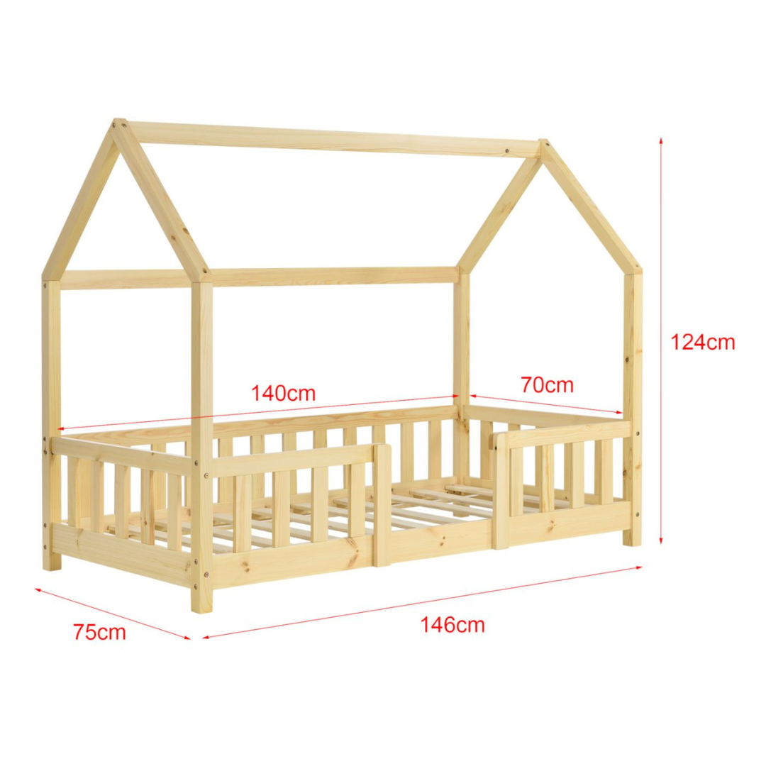 Cabinebed met barrière 70x140cm - Natuurlijk hout