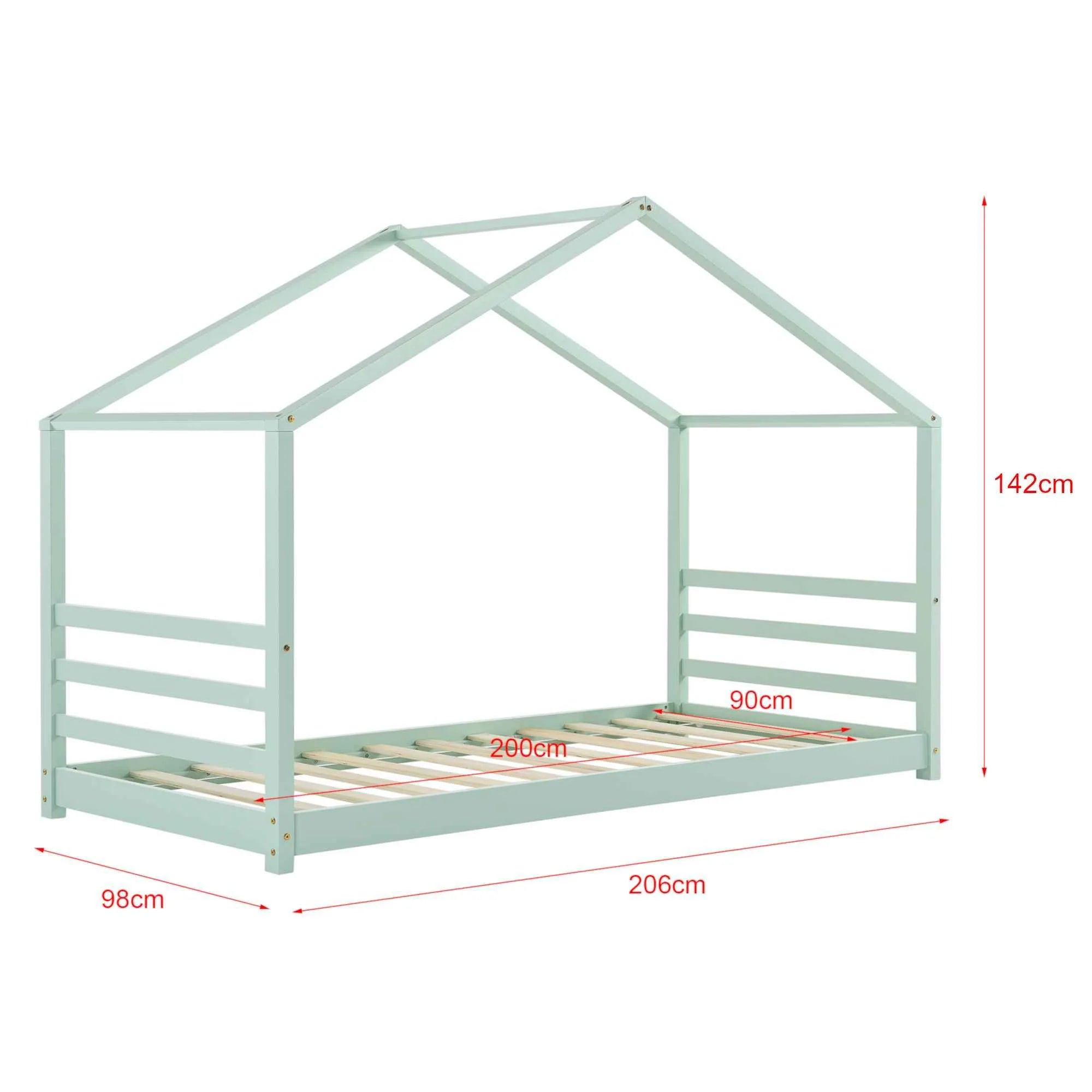 Lit cabane Montessori - 90x200cm - Vert menthe