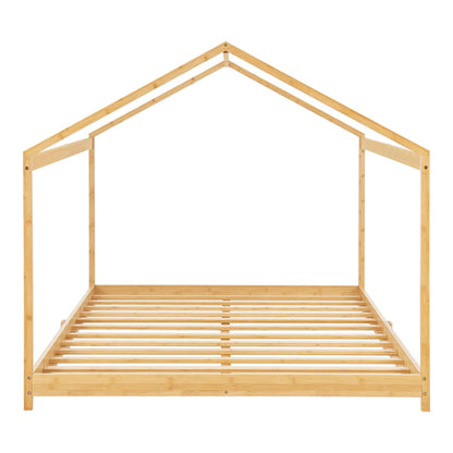 Grand lit cabane double 120x200cm - Bois naturel