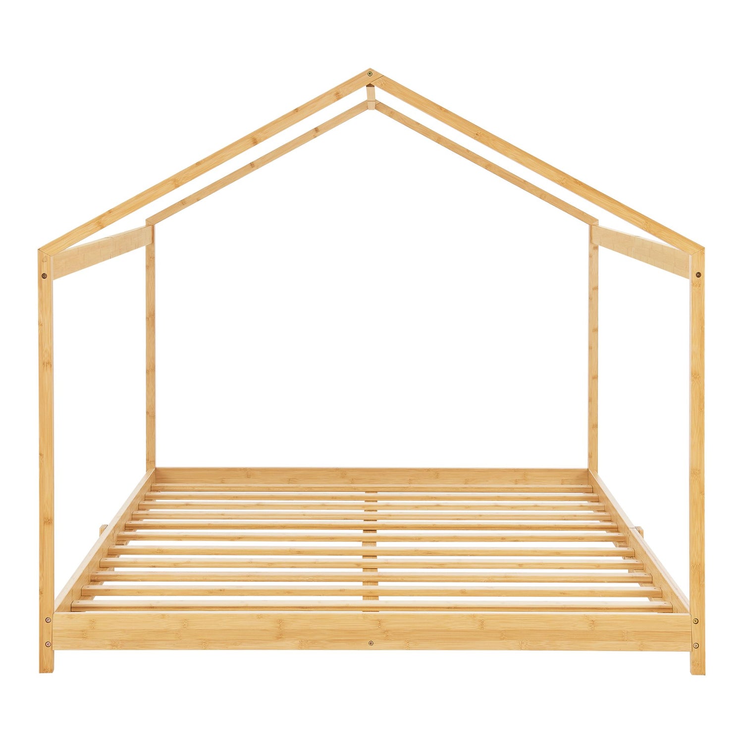 Grand lit cabane double 140x200cm - Bois naturel