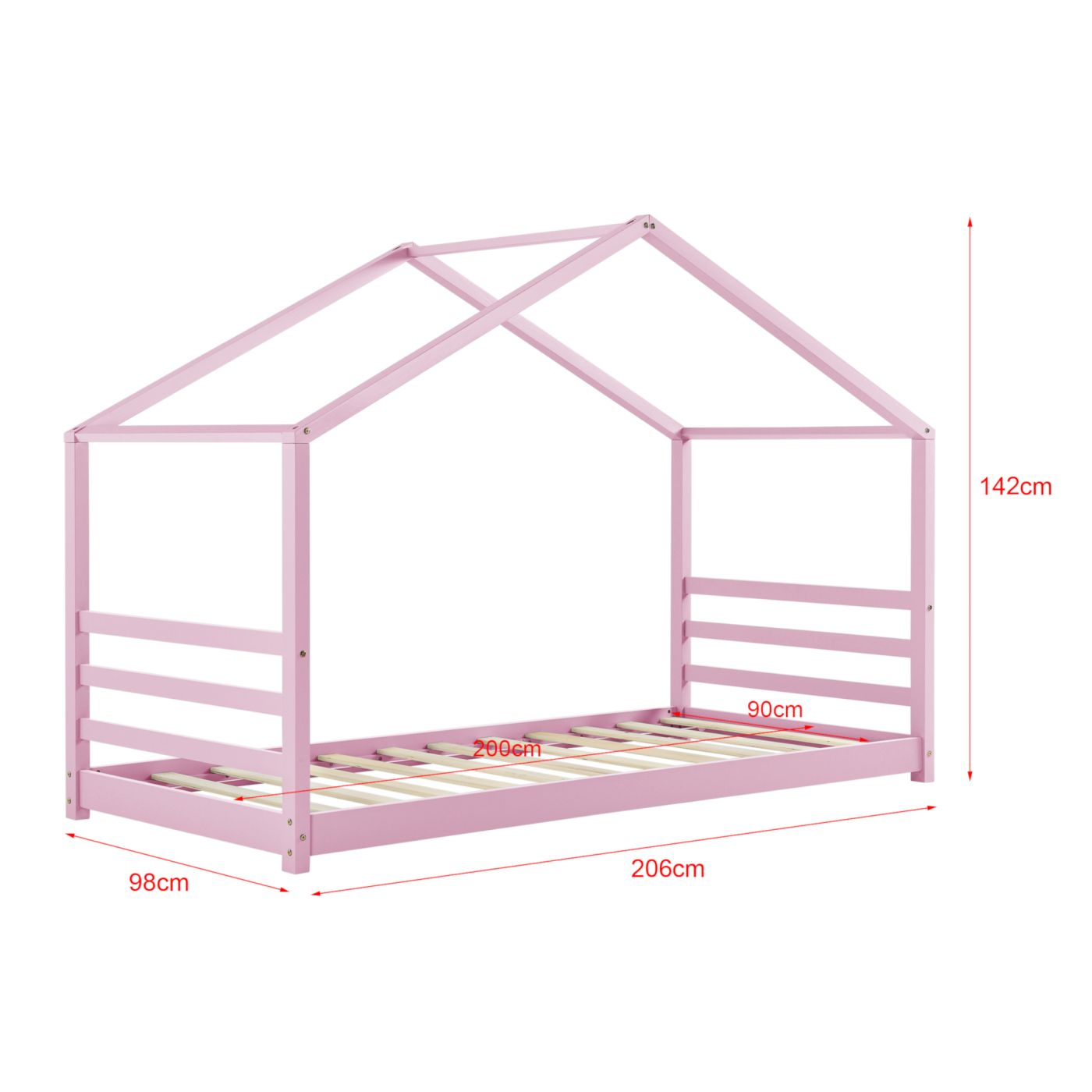 Lit cabane Montessori avec matelas - 90x200cm - Rose