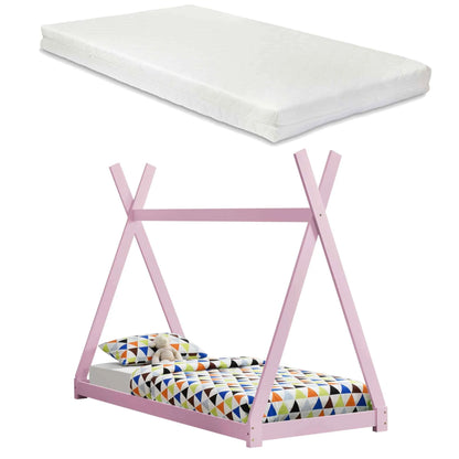 Lit tipi 90x200cm avec matelas Montessori - Rose