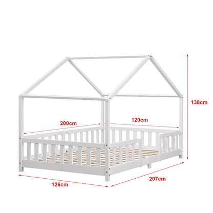 Groot tweepersoons kajuitbed met slagboom - 120x200cm - Wit