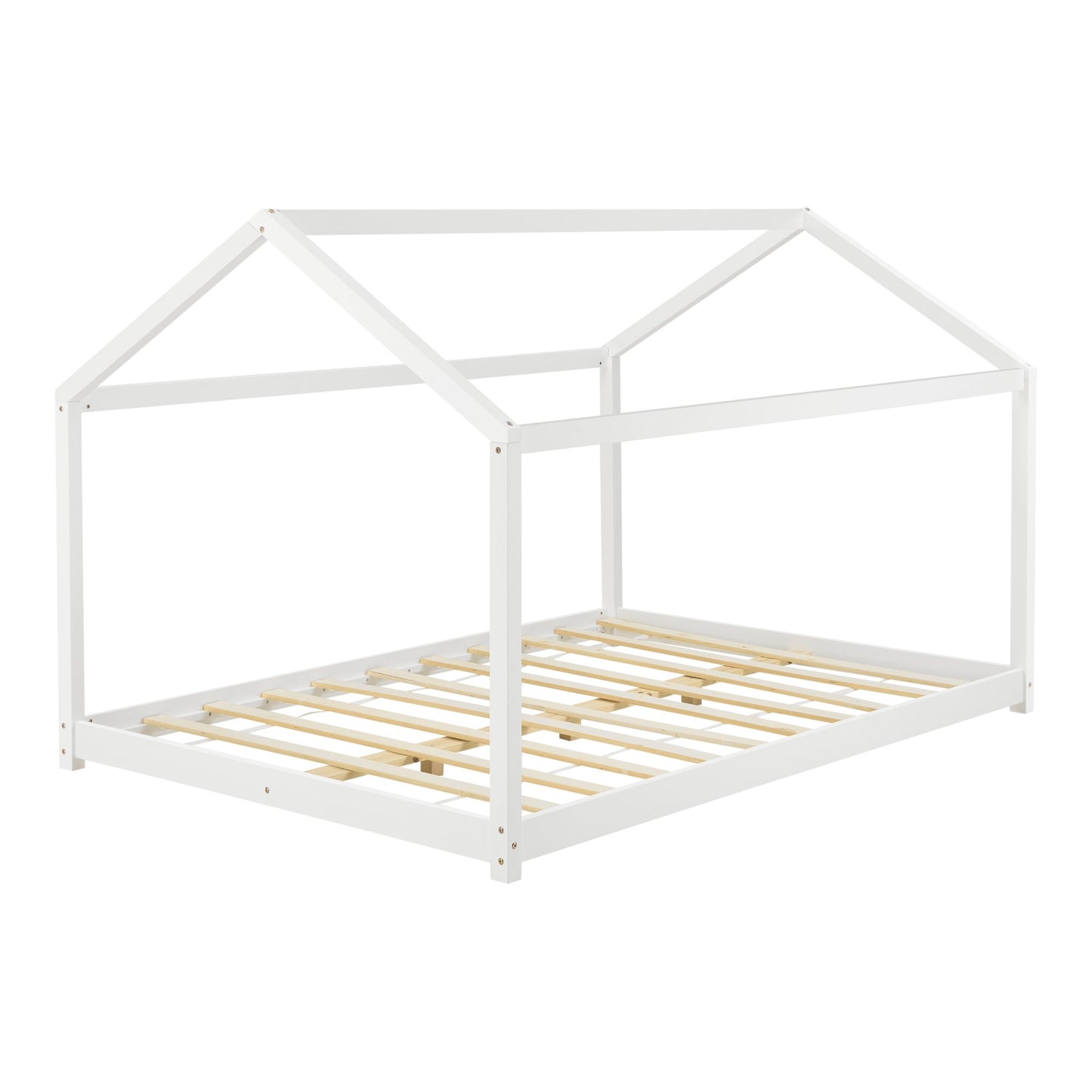 Grand lit cabane Montessori avec matelas - 140x200cm - Blanc