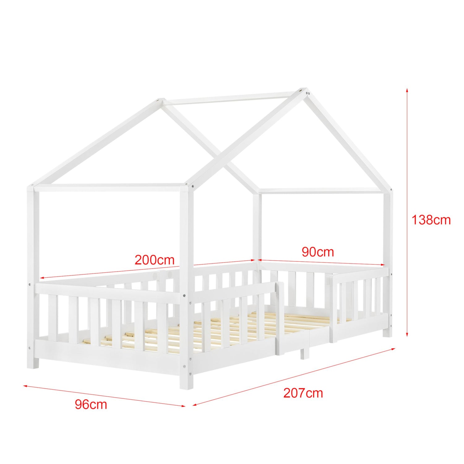 Hutbed met slagboom + matras - 90x200cm - Wit