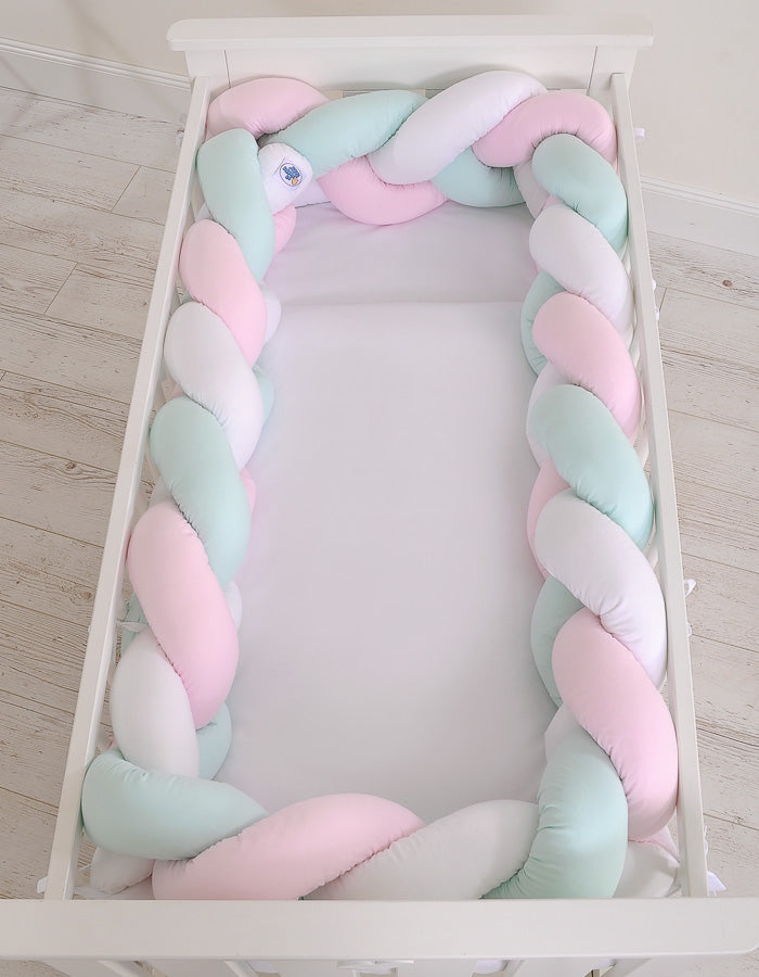 Grande Tresse de lit XXL Blanc &amp; Rose &amp; Menthe