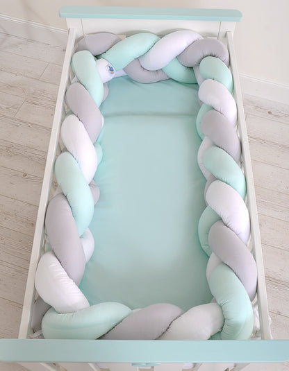 Grande Tresse de lit XXL Blanc &amp; Gris &amp; Menthe