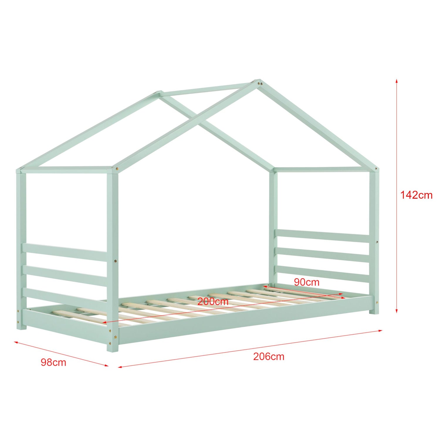 Lit cabane Montessori avec matelas - 90x200cm - Vert