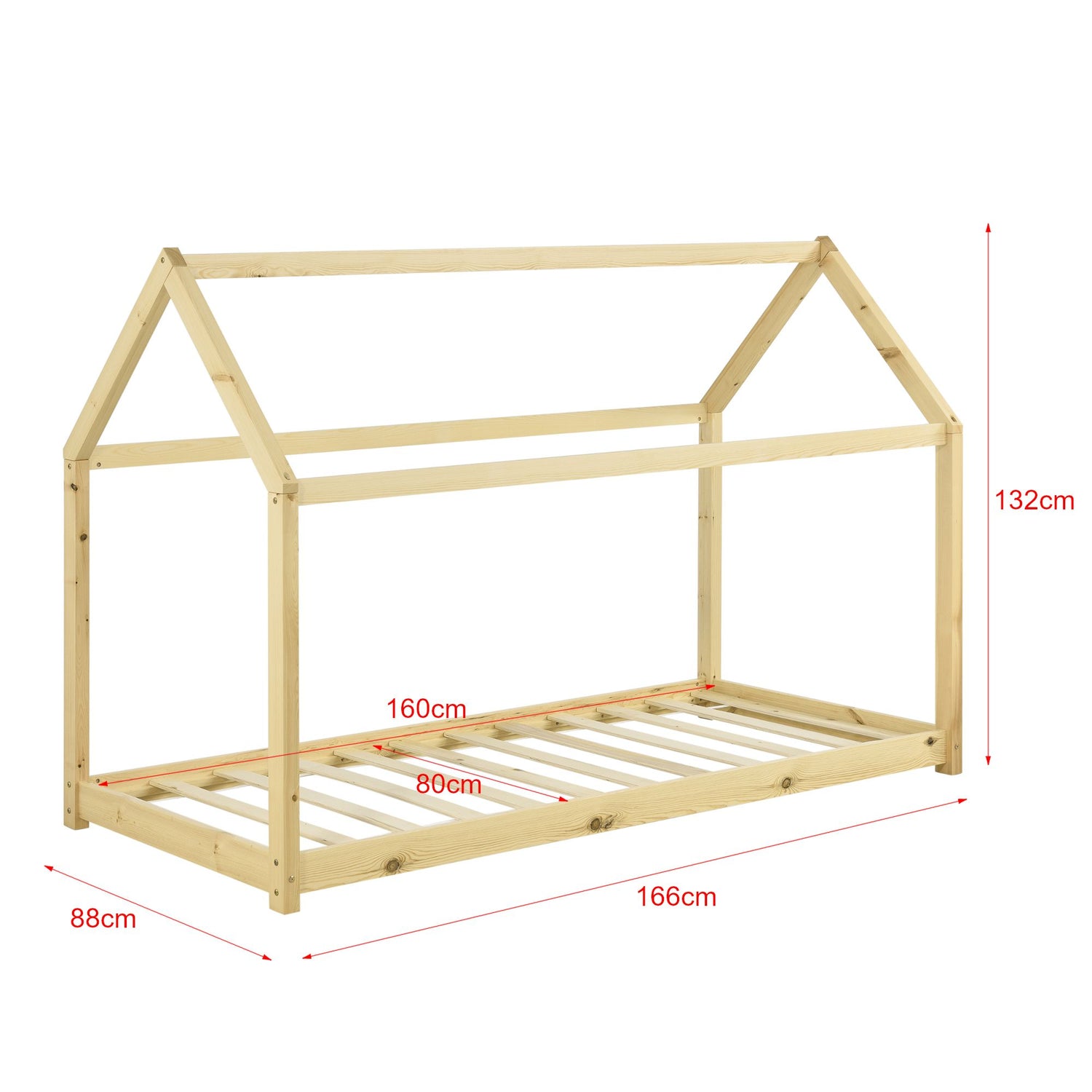 Lit cabane Montessori + matelas - 80x160cm - Bois naturel