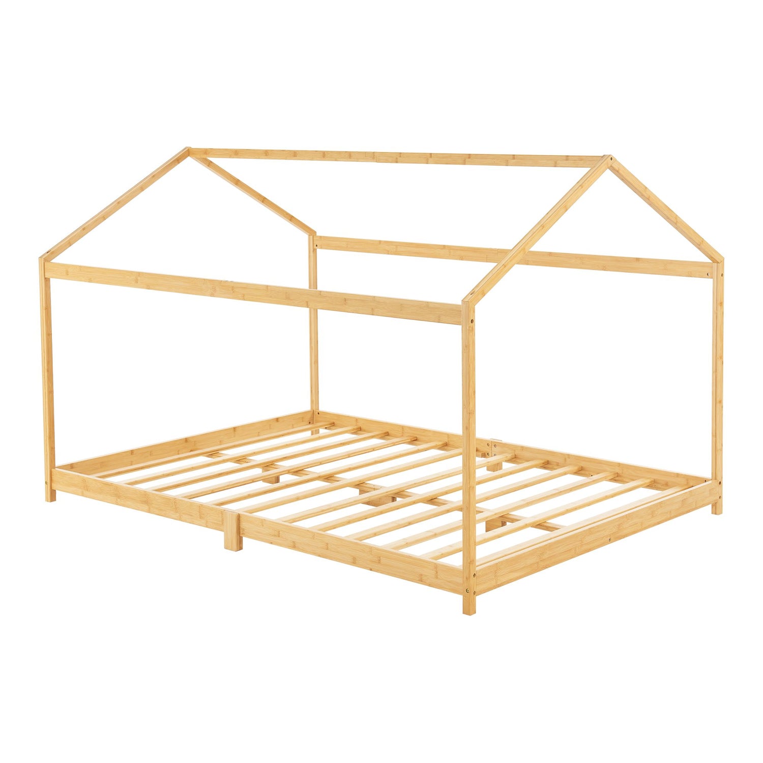 Grand lit cabane double 120x200cm - Bois naturel