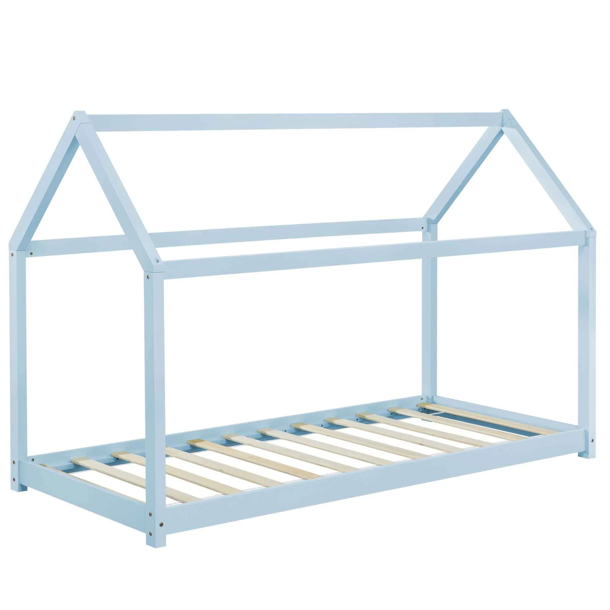 Lit cabane Montessori avec matelas - 90x200cm - Bleu