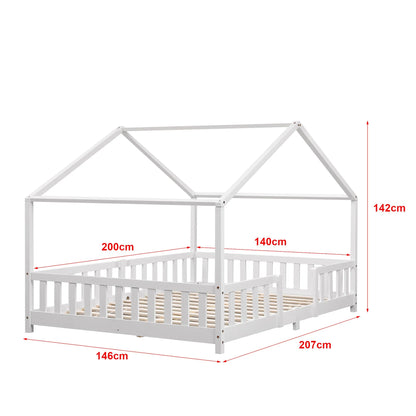 Groot tweepersoons kajuitbed met slagboom - 140x200cm - Wit