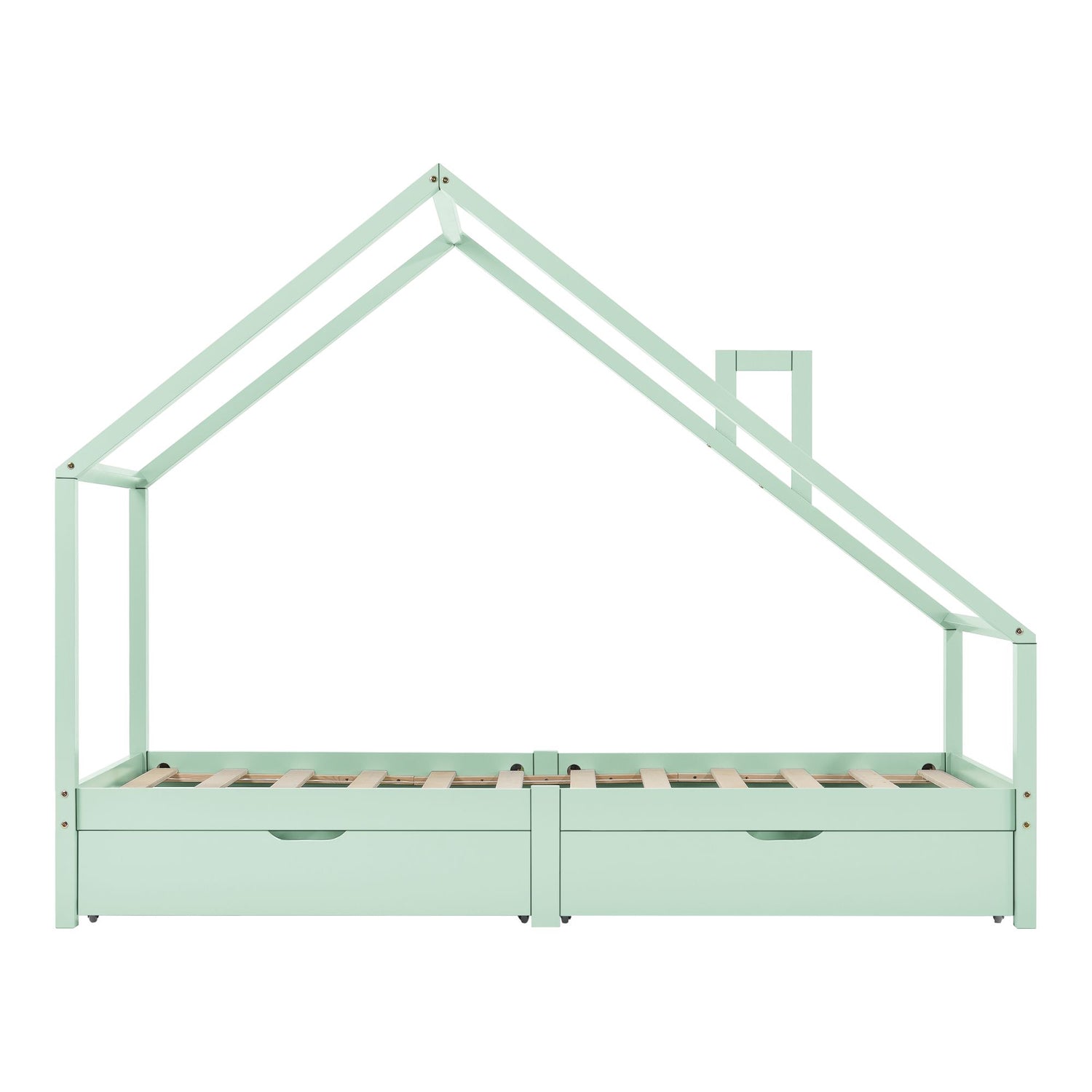 Lit cabane avec tiroirs de rangement + matelas - 90x200cm - Vert