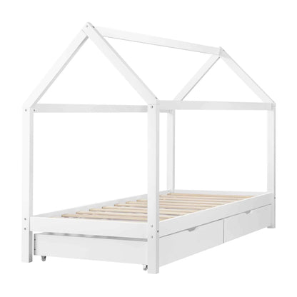 Lit cabane 90x200cm avec rangement - Blanc