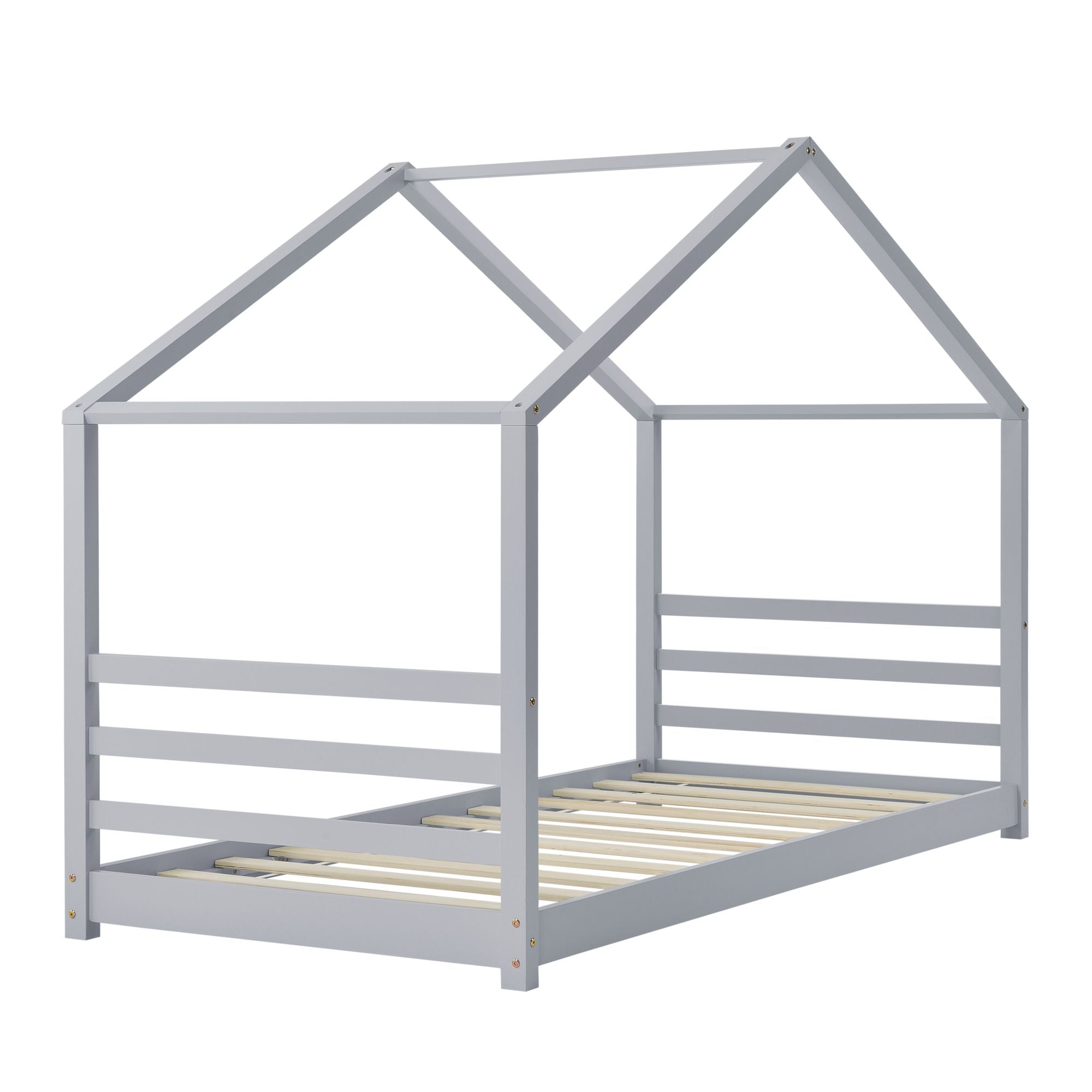 Lit cabane Montessori avec matelas - 90x200cm - Gris