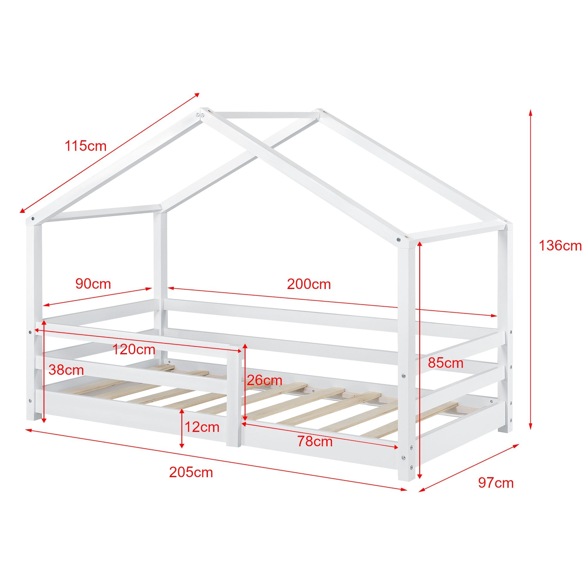 Cabinebed met slagboom en matras - 90x200cm - Wit