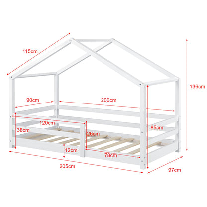 Cabinebed met slagboom en matras - 90x200cm - Wit