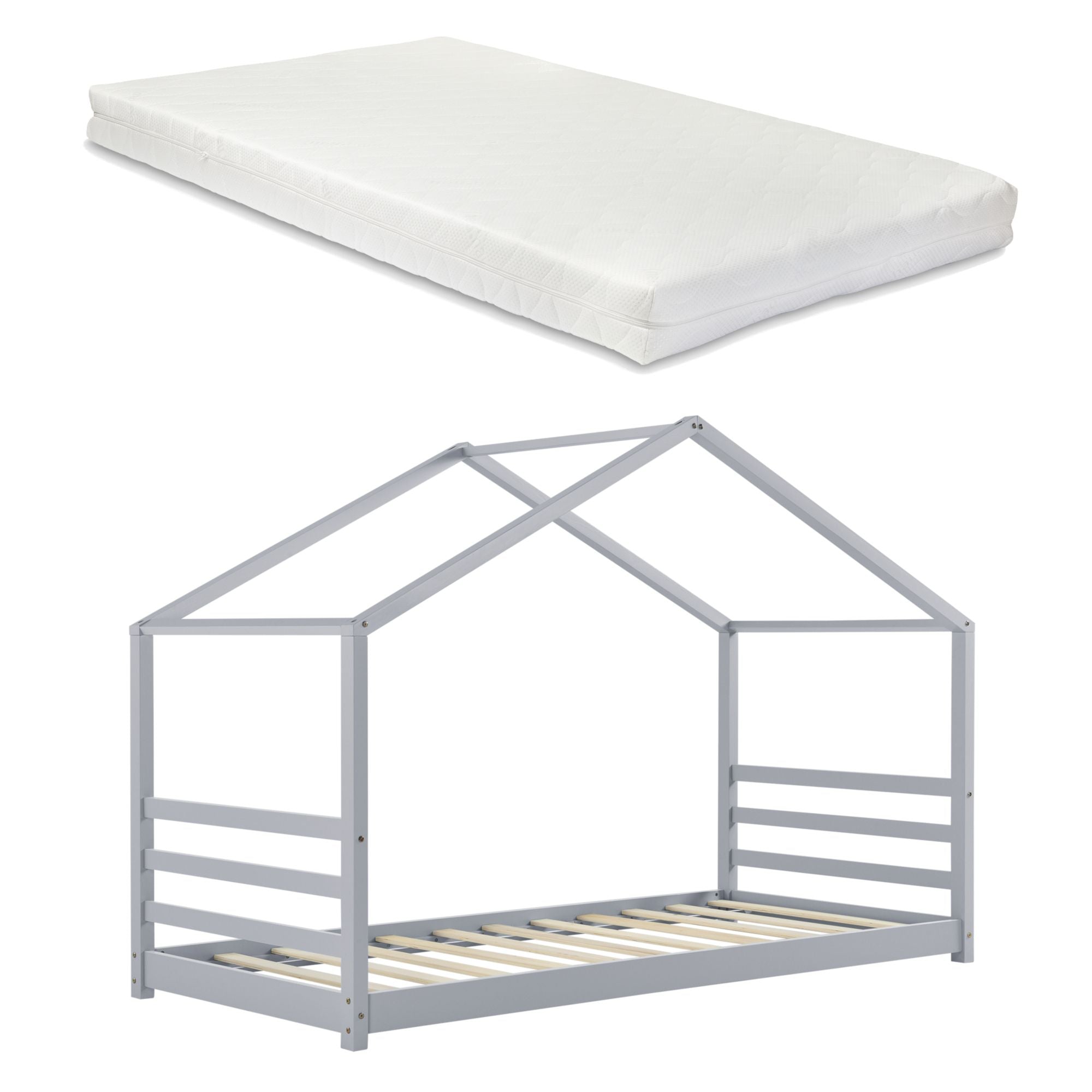 Lit cabane Montessori avec matelas - 90x200cm - Gris