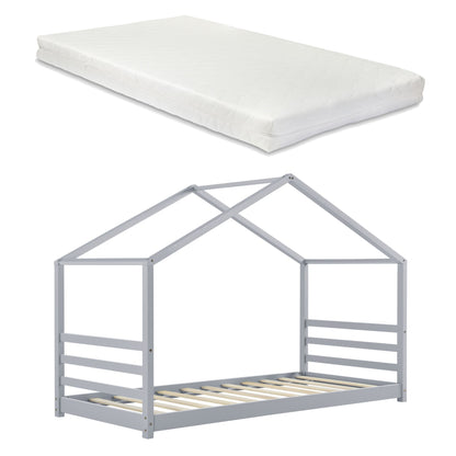 Lit cabane Montessori avec matelas - 90x200cm - Gris