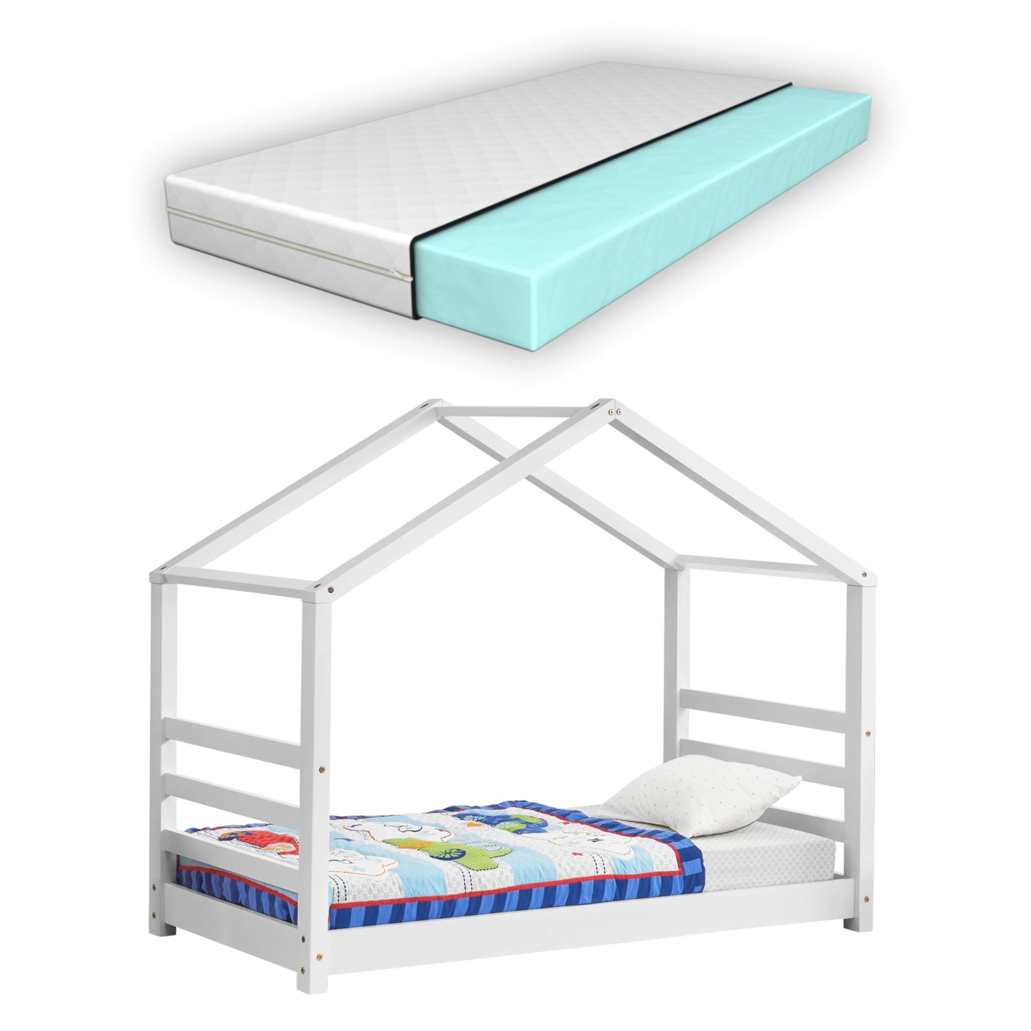 Lit cabane Montessori avec matelas - 70x140cm - Blanc