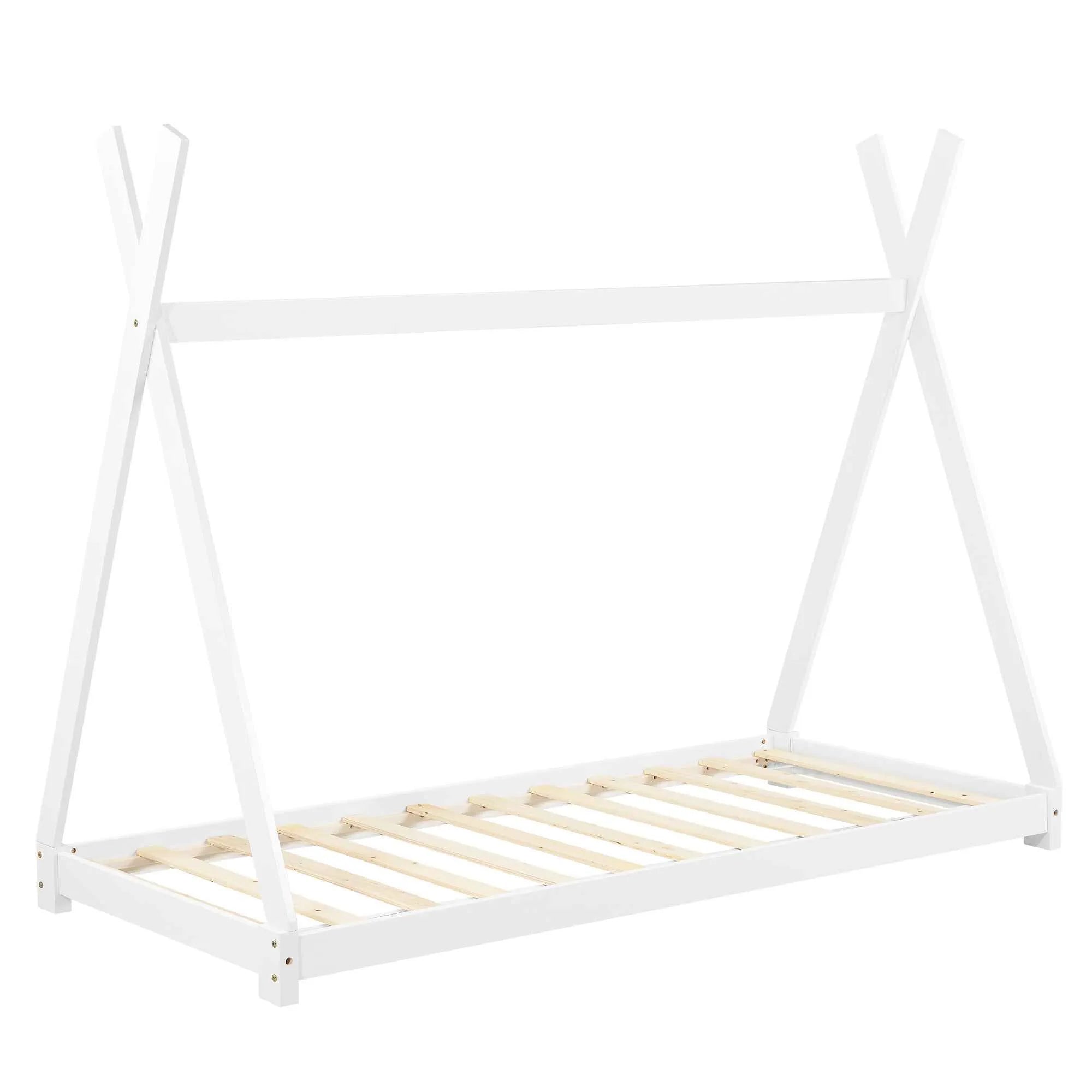 Lit tipi 90x200cm avec matelas - Montessori - Blanc