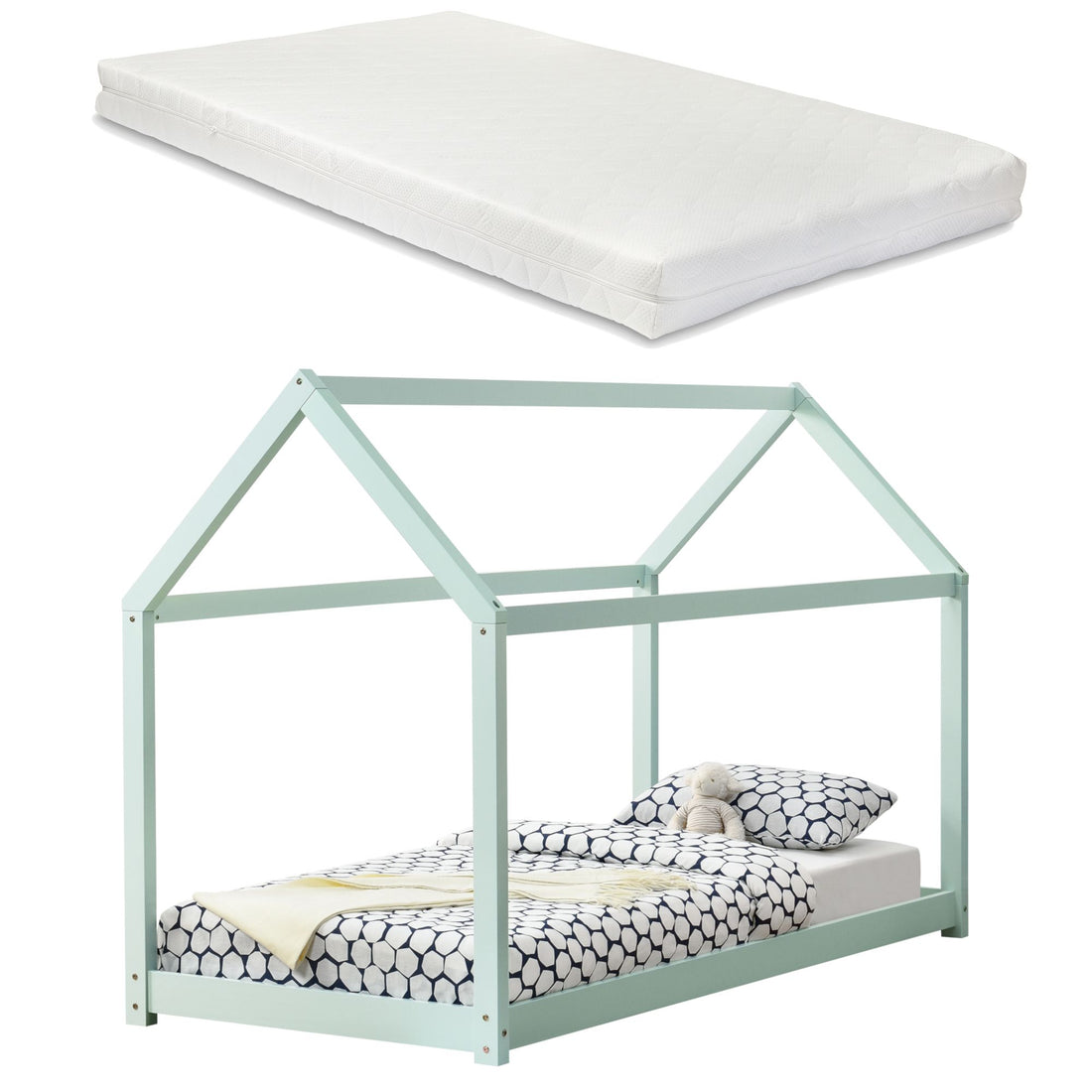 Lit cabane Montessori + matelas - 90x200 cm - Vert