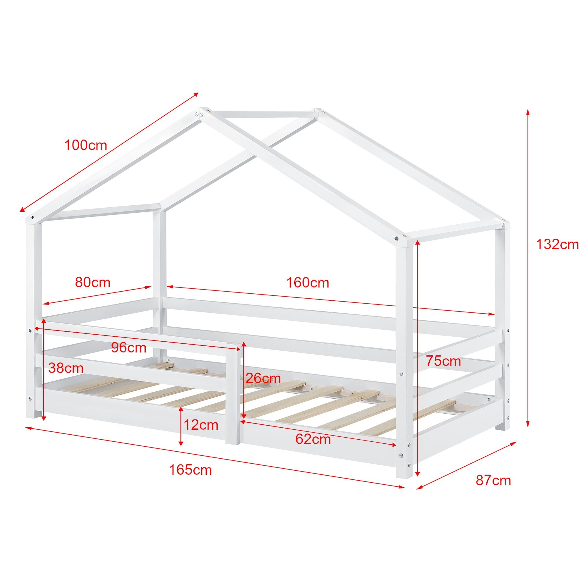 Hutbed met slagboom en matras - 80x160cm - Wit