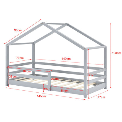 Hutbed met slagboom en matras - 70x140cm - Grijs