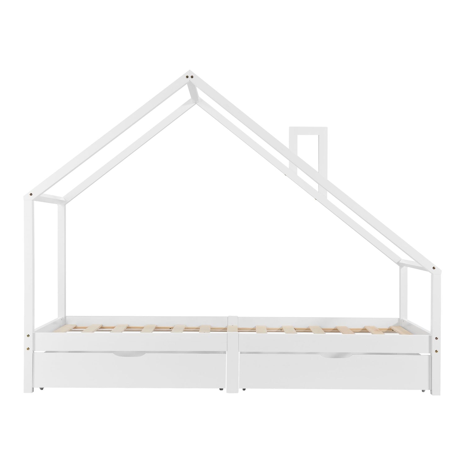 Lit cabane avec tiroirs de rangement et matelas - 90x200cm - Blanc