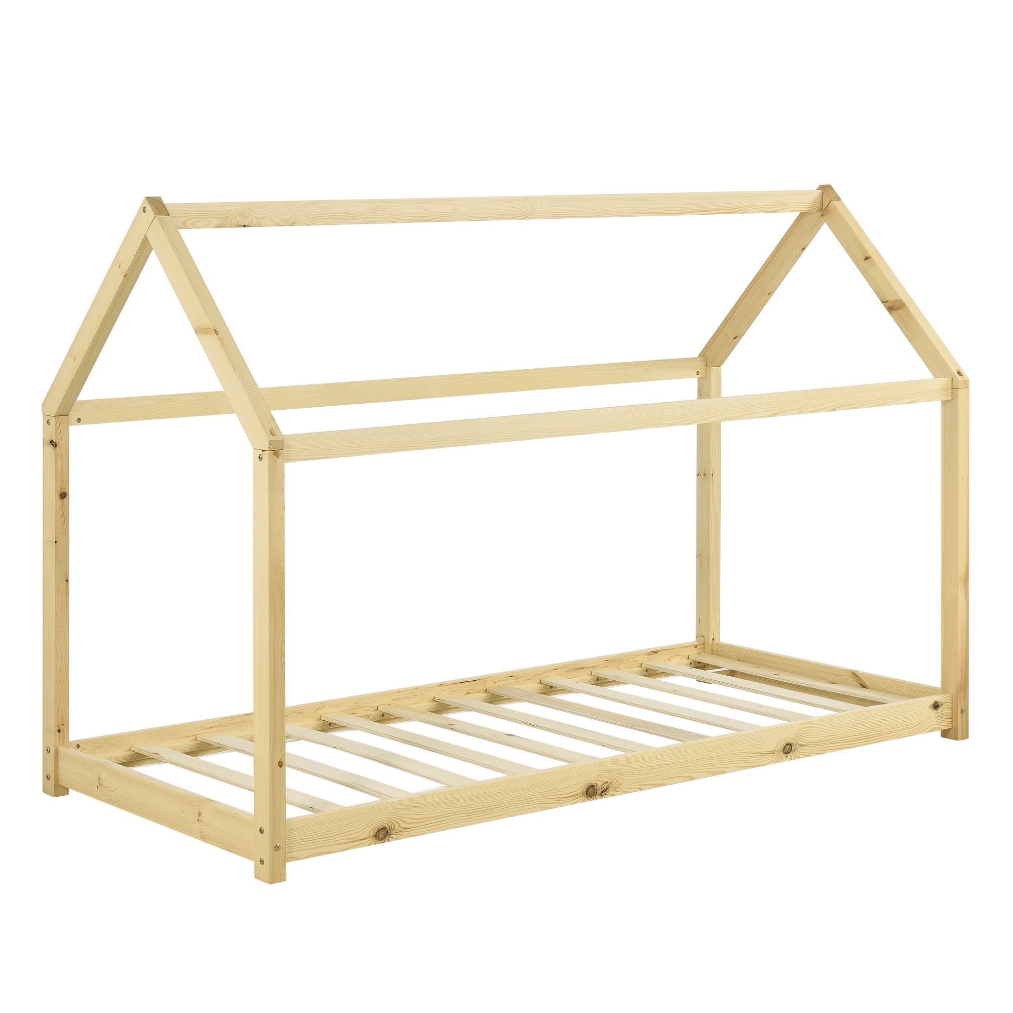 Lit cabane Montessori + matelas - 90x200 cm - Bois naturel