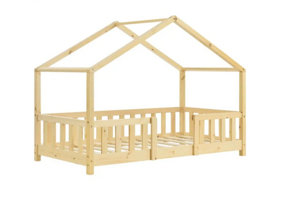 Lit cabane enfant en bois avec barrière 70x140cm