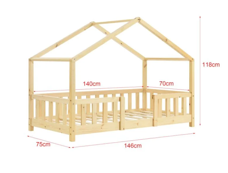 Houten kinderhutbed met slagboom 70x140cm