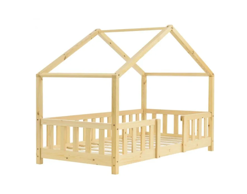 Lit cabane enfant en bois avec barrière 80x160cm