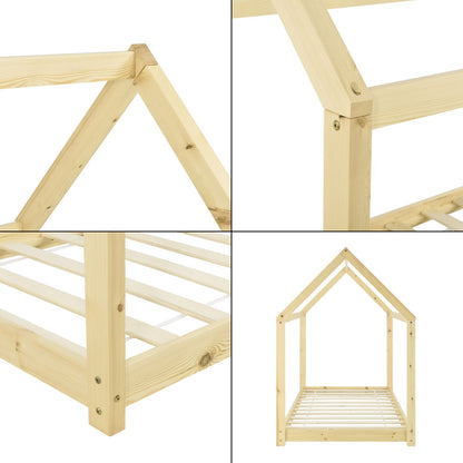 Lit cabane Montessori sans barrière 70x140cm - Bois naturel