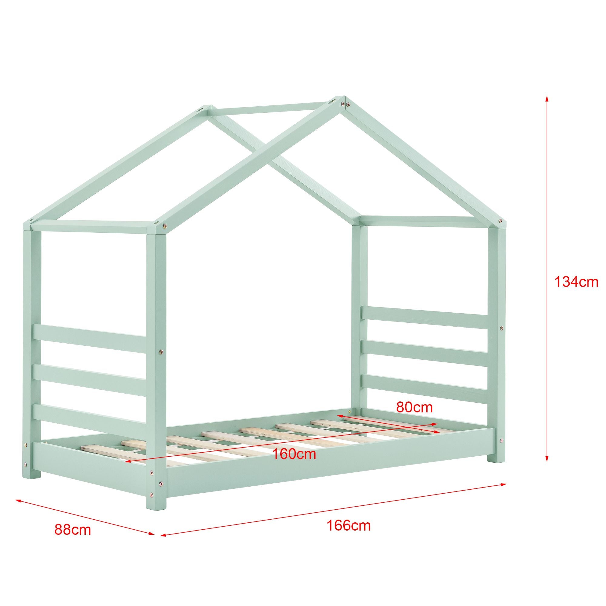 Lit cabane Montessori avec matelas - 80x160cm - Vert