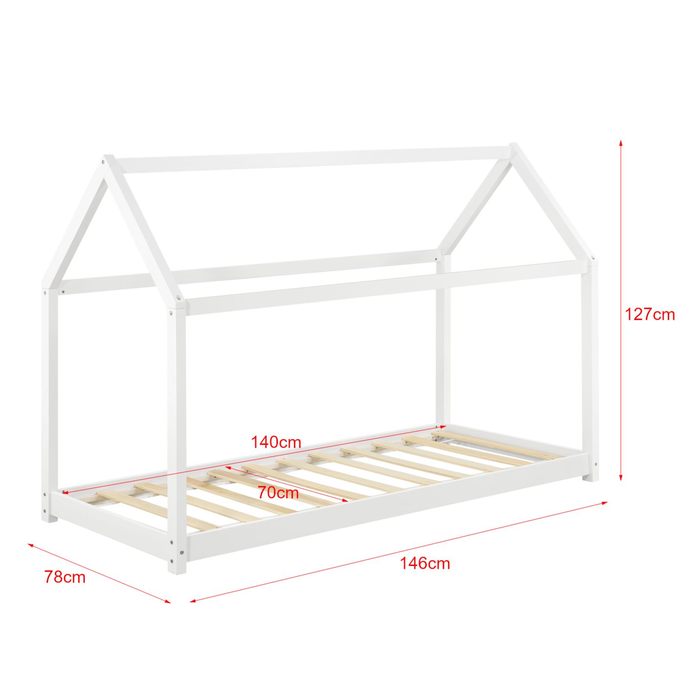 Montessori kajuitbed zonder slagboom 70x140cm - Wit