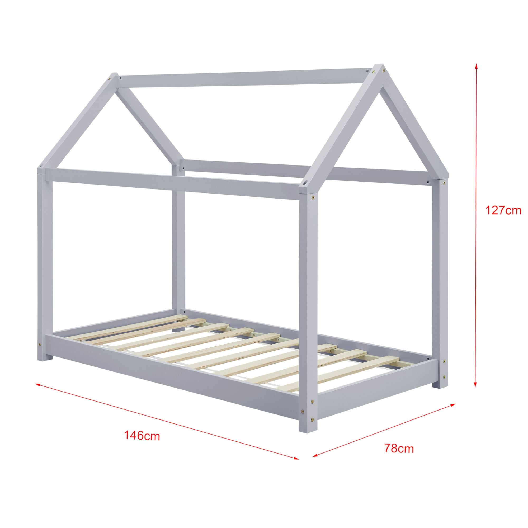 Lit cabane Montessori avec matelas - 70x140cm - Gris